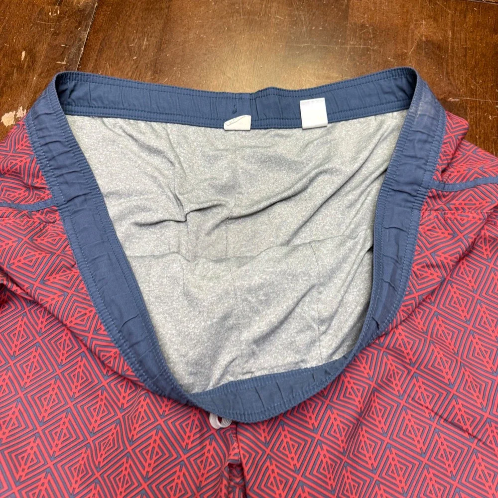 Fair Harbor Swim Trunks Mens 42 XXL Blue Coral‎ Geometric Print Lined Shorts